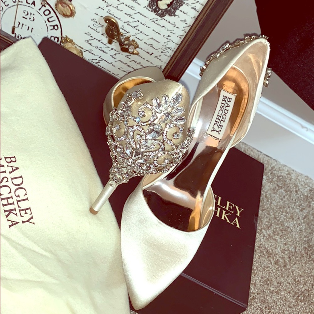 Badgley Mischka Ivory Satin Embellished Heels